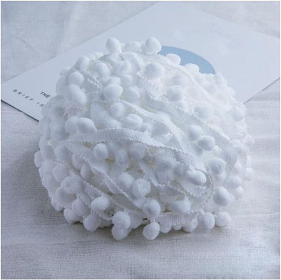 Veelkleurig Pom Poms Kwast Borte Kantband met 1,2 cm Pompons Kwastlint Pomponlint Kwast Trim Band voor Knutselen Naaien Kleding Thuis Decoreren Wit 3 Yard