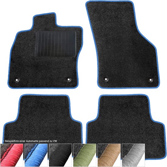 Velours Auto Matten Set 4 Delig - Perfecte Pasvorm voor VW Golf, Jetta en Scirocco (Blauwe Stiksels) van Quattrovalvole.