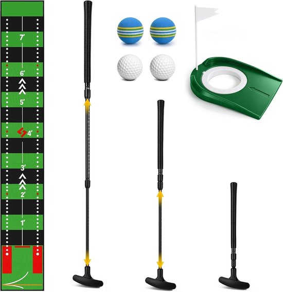 Verstelbare Golf Putter Set voor Links en Rechts | Minigolfset met Putter, Ballen, Vlaggenbeker en Legmat voor Tieners en Volwassenen, Perfect voor Thuis en Tuin