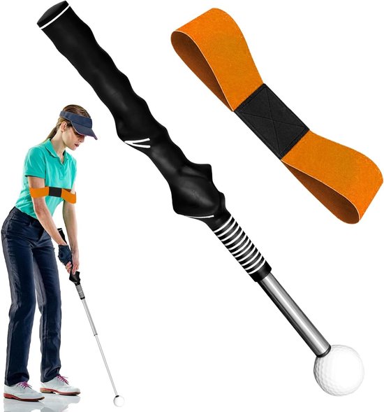 Verstelbare golfgreeptrainer met armband voor houdingscorrectie en opwarmingsoefeningen, ideaal voor chippen en uitlijnen van Merkloos