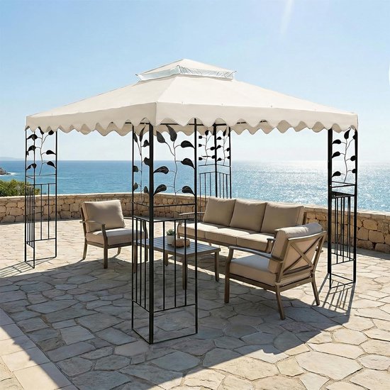 Vervangend Dak voor Tuinpaviljoen 3 x 3 m Waterdicht 300 g/m² met UV-bescherming en Ventilatie, Geschikt voor Barbecue en Tuinfeestjes