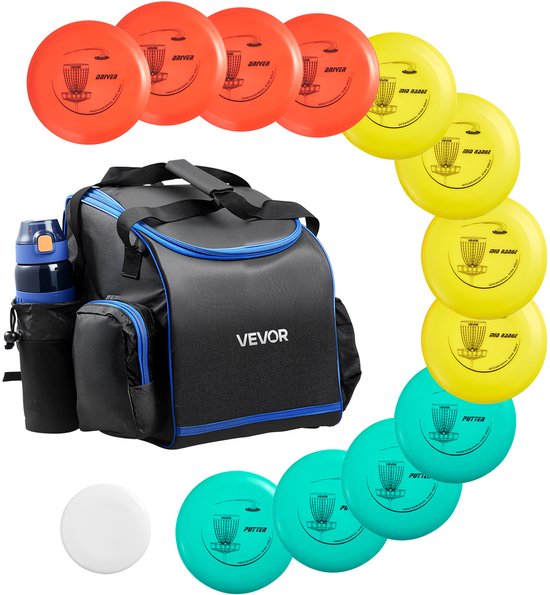 VEVOR Disc Golf Set (12 + 1) voor Beginners, Startersset, met Putter, Mid-Range, Driver, Inclusief Mini-Marker, Draagbare Rugzak, voor Tuin, Gazon, Strand en Park, Buiten van Merkloos