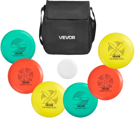 VEVOR Disc Golf Set (6 + 1 St.) voor Beginners, Startersset met Putter, Mid-Range, Driver, Inclusief Mini-Marker, Draagbare Rugzak, voor Tuin, Gazon, Strand En Park, Buiten. van Merkloos