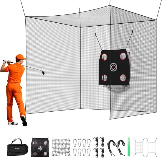 VEVOR Golf Slagkooi 305x305x305 Cm, Driving Cage Met 3-Laags en Knooploos Polyesterweefsel, Golf- en 9-Holes Honkbaldoel, Golf Slagnet, Trainingsnet, Oefennet voor Binnen- en Buitengebruik