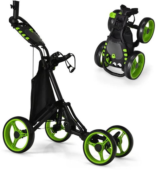 Vhr Golftrolley - Golf Trolley - Golfkar - Golf Accessoires - Golfset - 4 Wielen - Inklapbaar - Lichtgewicht - Met Paraplu Houder