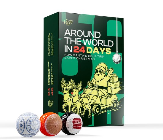 Vice Golf Adventskalender Around the World - 24-daagse Kerst Aftelkalender met 48 Golfballen in 24 Designs - Golf Cadeau voor Mannen en Vrouwen