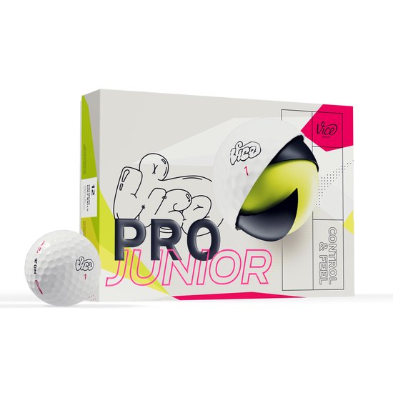Vice Golf Pro Junior - 12 golfballen - Wit - Voor kids/kinderen 6-14 jaar - 3-delig Urethane - Meer carry & controle - Sportief speelgoed voor buiten van Merkloos