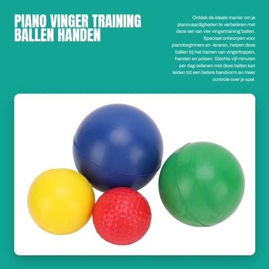 Vingertraining Ballen Set van 4 - Piano Training - Hand/Pols Versterking - Vingertop Oefening - Spierversterking - Geschikt voor Beginners
