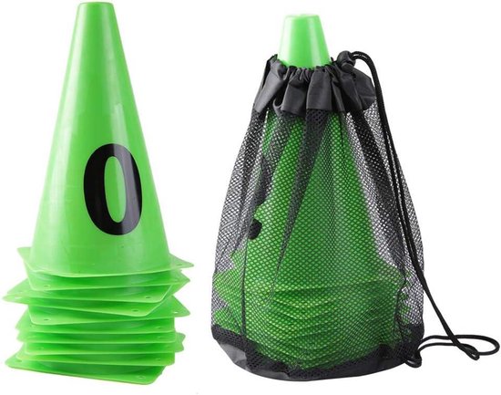 Voetbal Kegels - Trainingskegels Markeringsschijven - Sport Training - Genummerd 0-9 - 10 Stuks - Heldergroen