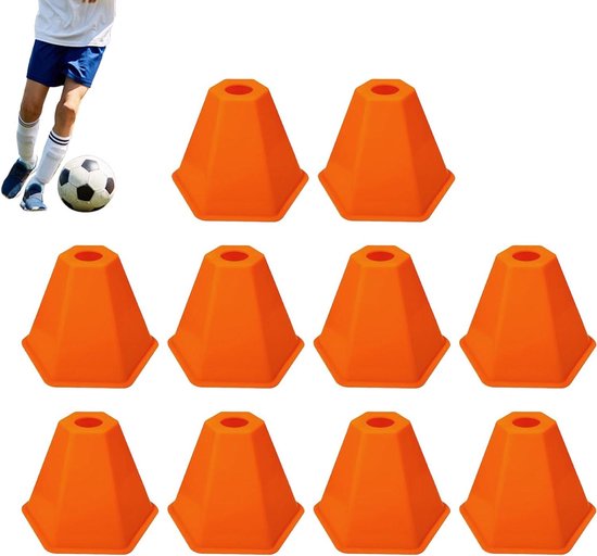 Voetbal Pionnen - Oefenmateriaal Markeerpylonen - Sport Training - Hoge Zichtbaarheid - 10 stuks - Oranje
