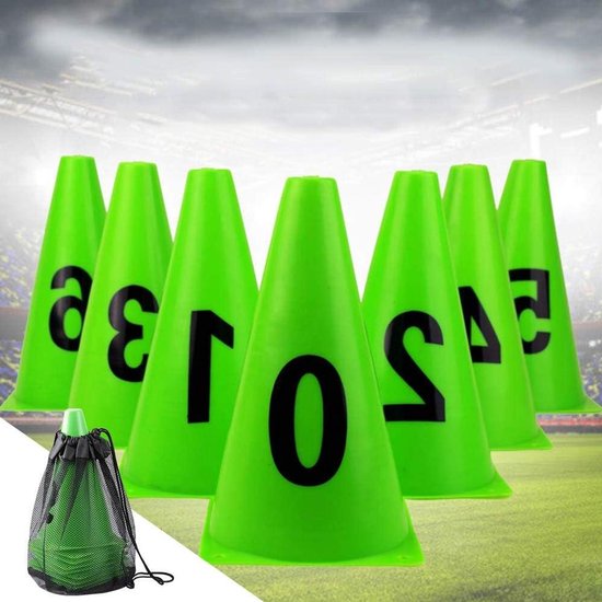 Voetbal Training Kegels - Marker Kegels Set - Voetbal Training Oefeningen - Cijfer Markeringen 0-9 - 10 Stuks 23cm - Groen