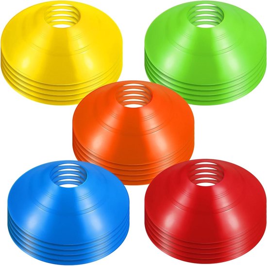 Voetbal Trainingskegels - Sport Pionnen Platte Kegels - Behendigheidstraining Markering - Lichtgewicht Ontwerp - 30 Stuks - Multicolor