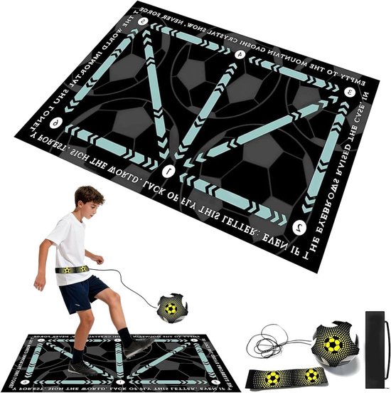 Voetbal Trainingsmat - Dribbelmat Voetbaltrainer - Balcontrole Oefenen - Antislip Kiezelgoer - 90 x 60 cm - Zwart