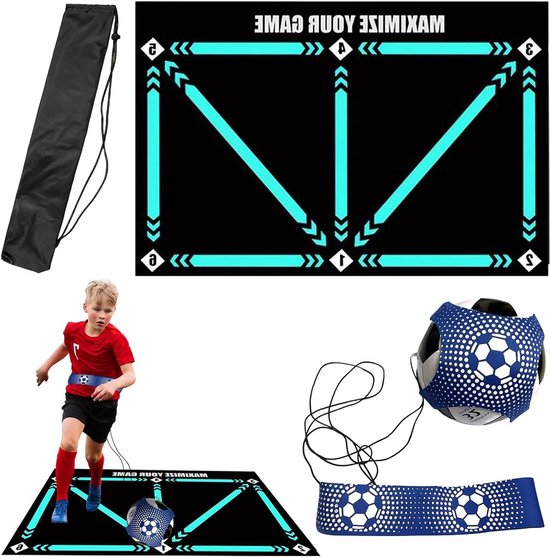 Voetbal Trainingsmat - Kickmat Balcontrole - Voetbalvaardigheid Verbeteren - Antislip Diatomeeënaarde - 90x60 cm - Blauw Zwart