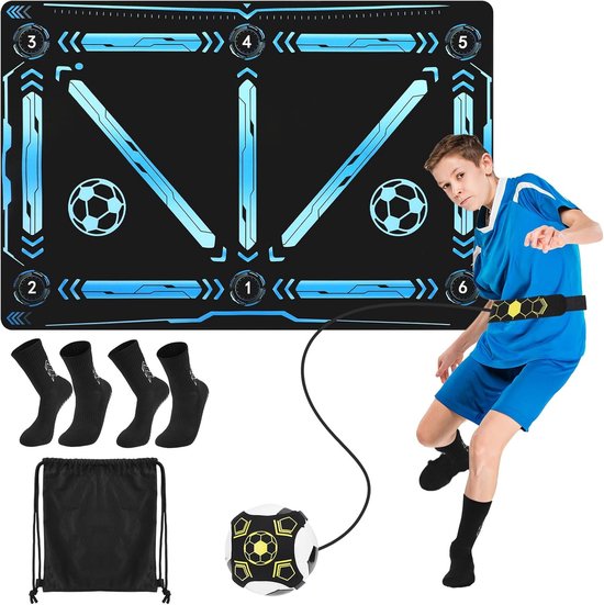 Voetbal Trainingsmat - Skills Oefenmat - Voetbaltraining Verbeteren - Inclusief Sokken Tas - 90 x 60 cm - Zwart
