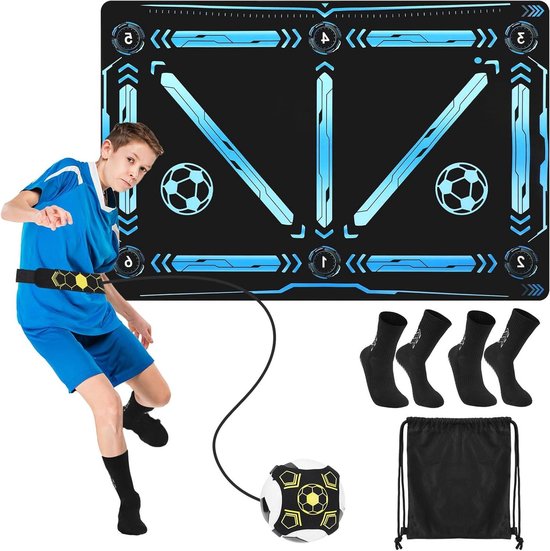 Voetbal Trainingsmat - Skills Oefenmat - Voetbalvaardigheden Verbeteren - Inclusief Sokken Tas - 90 x 60 cm - Zwart