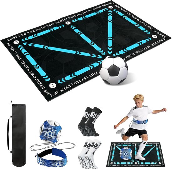 Voetbal Trainingsmat - Voetbal Oefenmat - Balcontrole Verbeteren - Compleet Trainingspakket - 90 x 60 cm - Blauw