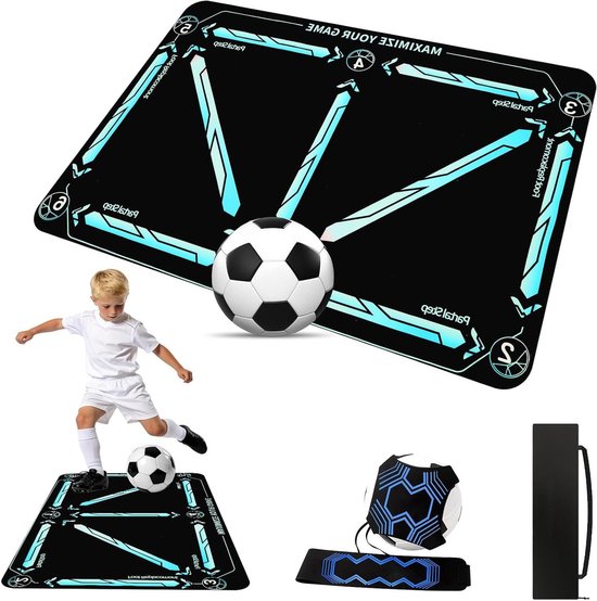 Voetbal Trainingsmat - Voetbaloefenmat Balcontrole - Voetbaltraining Verbeteren - Geluiddempend Antislip - 90 x 60 cm - Blauw Zwart