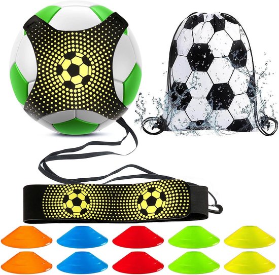 Voetbal Trainingsset - Kicktrainer Solo - Balvaardigheid Verbeteren - Handsfree Trainen - Incl. 10 Kegels - Zwart Geel