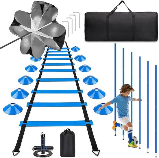 Voetbal Trainingsset - Oefenmateriaal Voetbal - Verbeteren Behendigheid - Compleet met Ladder - 6 Meter Ladder - Meerdere Kleuren