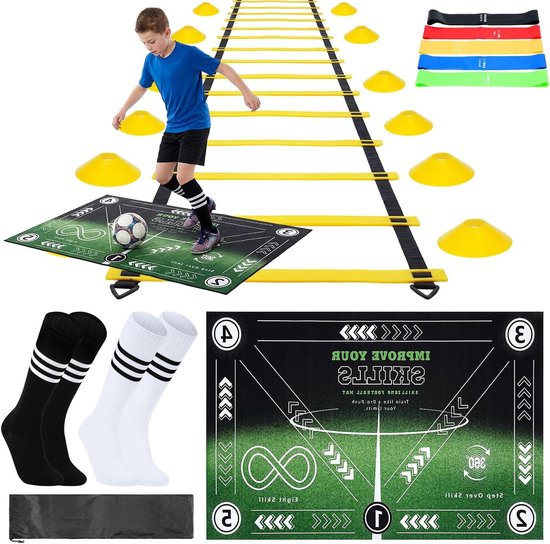 Voetbal Trainingsset - Sport Set - Voetbal Vaardigheden - Compleet Systeem - 90 x 60 cm Mat - Zwart Groen