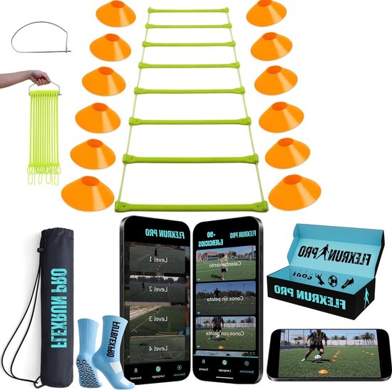 Voetbal Trainingsset - Voetbal Oefenmateriaal - Verbeteren Coördinatie - Met Interactieve Video App - 12 Kegels - Geel