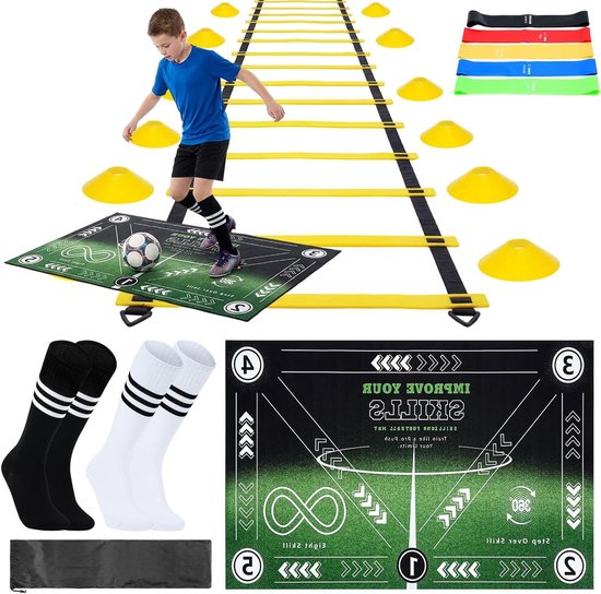 Voetbal Trainingsset - Voetbal oefenmateriaal - Voetbalvaardigheden Verbeteren - Antislip Trainingsmat - 90 x 60 cm - Zwart en Groen