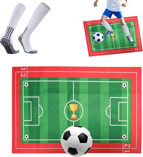 Voetbalmat - antislip - schokdempend - trainingsmat - 60 x 90 cm - training voor kinderen - met voetbalsokken - voor voettraining