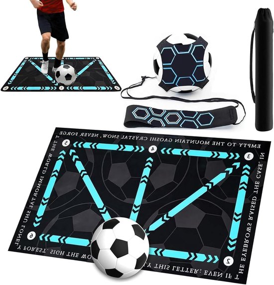 Voetbalmat Kinderen - Trainingsmat Balgevoel - Balcontrole Oefenen - Complete Set Met Touw - 60 x 90 cm - Navy Blauw