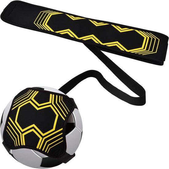 Voetbaltrainer met koord - Trainingsaccessoire Bal - Voetbalvaardigheden Verbeteren - Handsfree Balcontrole - Elastisch tot 2m - Zwart Geel