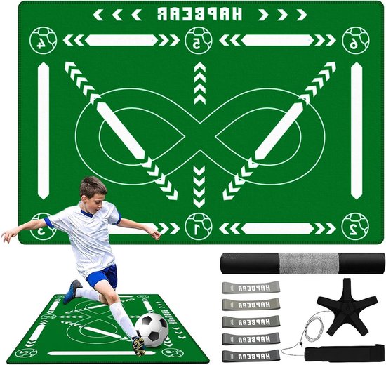 Voetbaltrainingmat - Oefenmat Balcontrole - Voetbaltraining Verbeteren - Antislipoppervlak Rolt Niet Op - 90 x 60 cm - Groen
