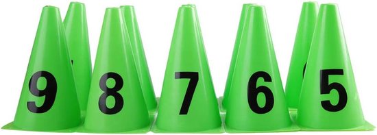 Voetbaltrainingskegels - Markeerschijven - Sport Training - Genummerd Ontwerp - 10 Stuks - Heldergroen