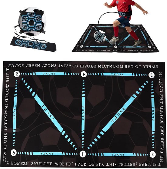 Voetbaltrainingsmat - Balcontrole oefenen - Techniektraining thuis - Met terugtrekkoord - 60 x 90 cm - Blauw