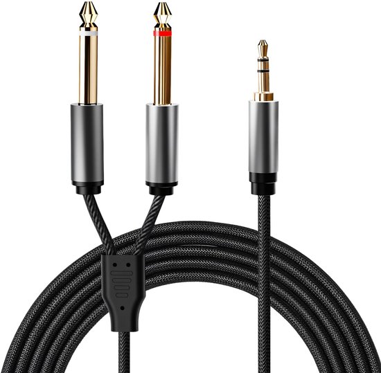 VoltCozy 3,5 mm naar 2 x 6,35 mm jackkabel, mini-stereo-stekker naar dual 6,3 mm TS Mono Y splitter audiokabel, Aux naar jack breakout kabel 1,5 m voor smartphone, pc, mengpaneel, luidspreker