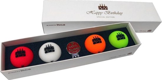 Volvik Birthday Pack - 4 Vivid golfballen met Clip Ball Marker van Merkloos