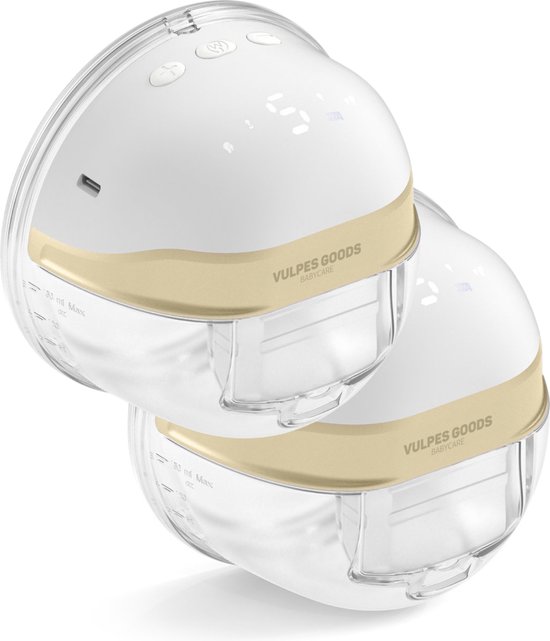Vulpes Goods® BabyCare - Handsfree Borstkolf - Elektrische Draadloze Borstkolf – Draagbaar - Dubbele Elektrische handsfree Kolf - Incl. 60 moedermelkbewaarzakjes, tepelmaat meter, reistas & Borstschildverkleiners - PRO versie van Vulpes Goods®
