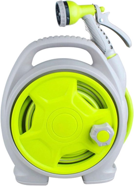 Waterslanghouder, 15 m/50 ft tuingereedschapsset, tuinslanghaspelwagen met slang en 6-kanaals sproeikop, compacte opbergorganizer voor waterpijpslangen, zorgt voor een opgeruimde tuin, slan