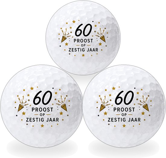 Wilson Golfballen 60 Jaar - Verjaardag Golf Cadeau - 3 stuks - Golfbal met Opdruk