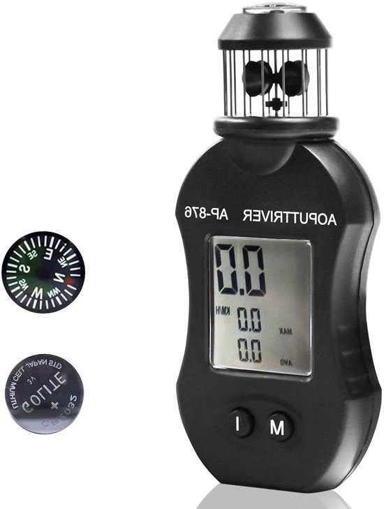Windmeter Handheld - Windmeter Apparaat - Windsnelheid Meten - 360 Graden Meting - 14.3 cm - Zwart