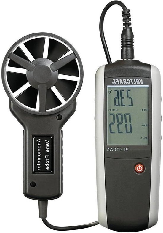 Windmeter Luchtsnelheid - Anemometer Meetinstrument - Luchtstroming Meten - Verliesarme Magneet - 0.4 tot 30 m/s - Grijs