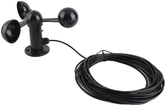 Windmeter Sensor - Windsnelheid Meter - Buiten Meten - 3 Cup Ontwerp - 8M Kabel van Merkloos