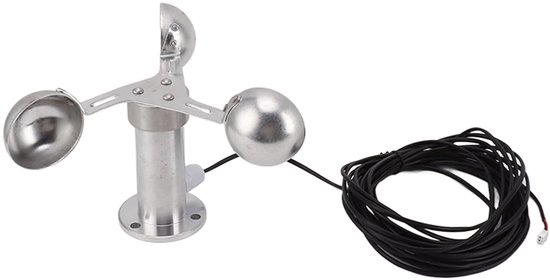 Windsensor Anemometer - Windmeter - Meteorologische Meting - Drie Kopjes Ontwerp - 8m Kabel - Aluminiumkleur