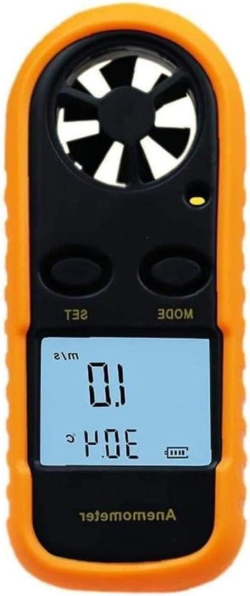 Windsnelheid Meter - Anemometer Windsensor - Luchtstroom Meten - Digitale LCD met achtergrondverlichting - 0-30 m/s - Oranje
