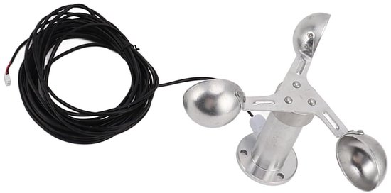 Windsnelheidssensor Anemometer - Windmeter Windbeker - Meteorologische Monitoring - Drie Kopjes Ontwerp - 8m Kabel - Zilver