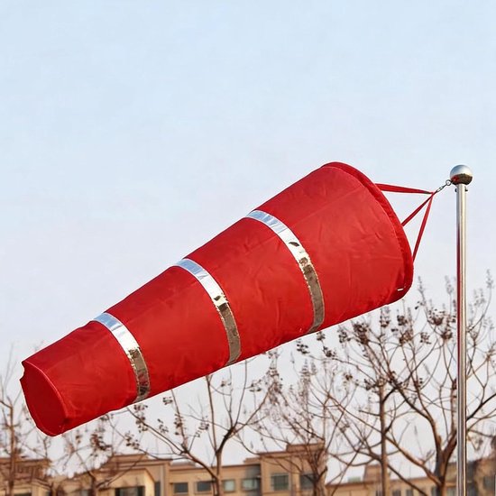 Windzak Set - Windmeter Windsok - Windrichting Meten - Reflecterende Stroken - 180cm Paal - Rood