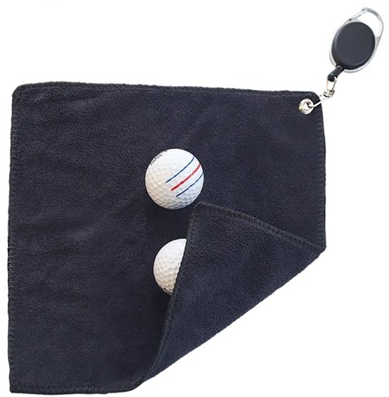 WiseGoods Premium Golfhanddoek & Intrekbare Clip - Golfbal Reinigingsdoek - Zacht Duurzaam - Golf / Fitness - Outdoor Zwart 24X24 van wisegoods