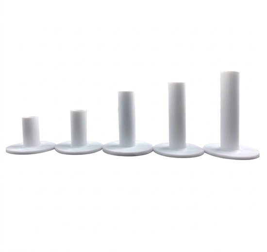 Witte rubberen golf tees set 5 delig – golf tees voor oefenmat en driving range – verschillende hoogtes – duurzame golf tee set – geschikt voor binnen en buiten golftraining