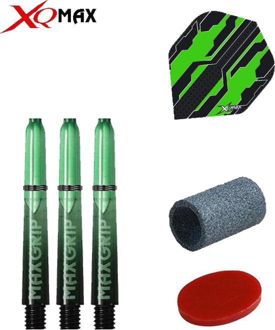 XQ MAX Terminator flights accessoiresset, 35mm shafts, wax en slijpsteentje - groen/zwart van XQ Max