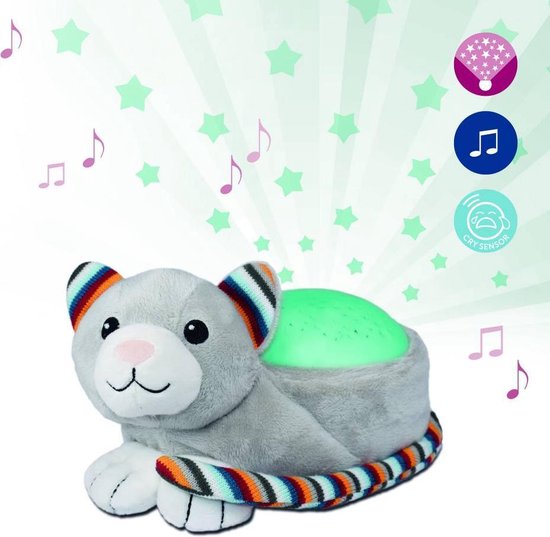 Zazu - Kiki de Kat - Luxe plafonprojector met verschillende soorten muziek en huilsensor - De Projector bevat 3 mooie kleuren om een prachtige sterrenhemel te creeeren! van Zazu