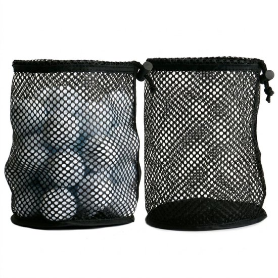 Zwarte golfbal tas middelgroot voor 25 golfballen – netstof opberg tas met trekkoord – golf ballen draag tas – golf accessoires voor heren en dames
